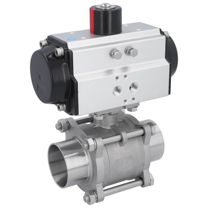 END Armaturen MA77-OD65, Kugelhahn MA DN50-Anschweißende, mit Antrieb OD65 Edelstahl/PTFE-FKM, doppeltwirkend, ISO 1127