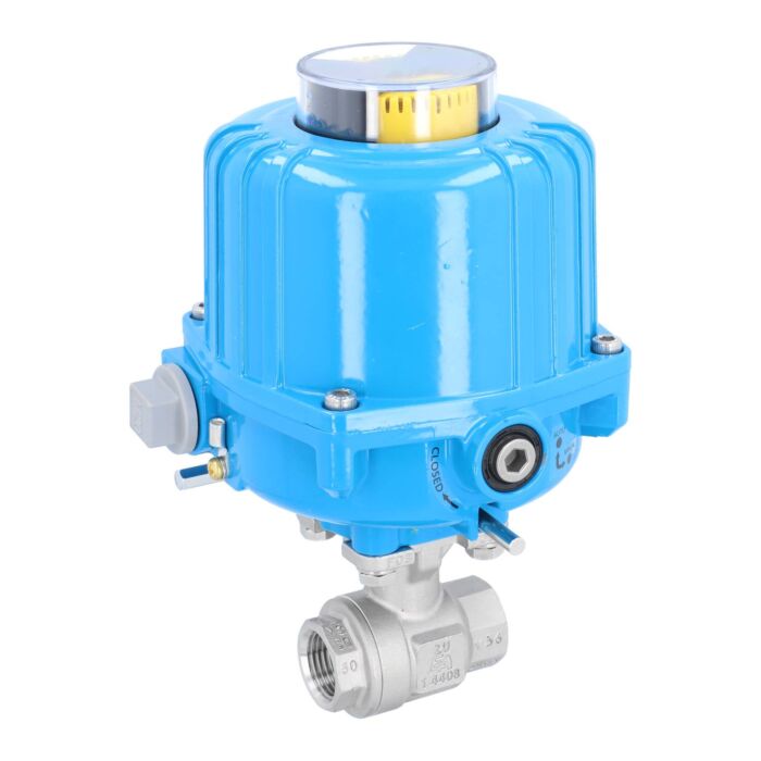 END Armaturen ZU310023-NE032100, Kugelhahn-ZU, 1/2", mit Antrieb-NE03 Ed./PTFE-FKM, 24V DC, Laufzeit 12sek