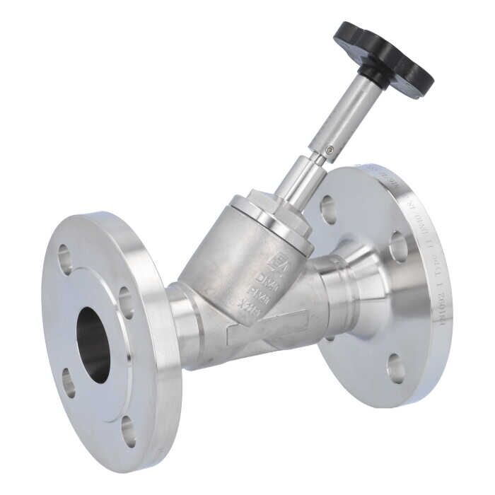 END Armaturen AE341002/RK, Schrägsitzventil DN15, mit Flansch PN40, RK Edelstahl 1.4408/PTFE/EPDM, Baulänge EN558-1