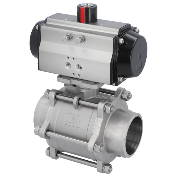 END Armaturen MA311369-OD620952, Kugelhahn MA DN80-Anschweißende, mit Antrieb OD95 Edelstahl/PTFE-FKM, hohlraumarm, doppeltwirkend