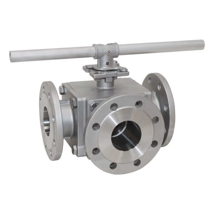 END Armaturen MD311509, 3-Wege Kugelhahn DN80, PN16, T-Bohrung Edelstahl 1.4408/PTFE/FKM,