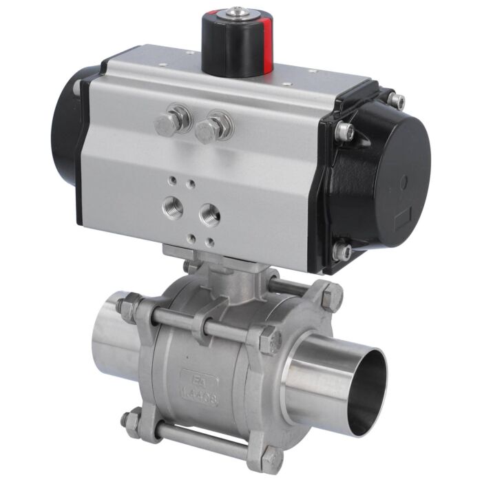 END Armaturen MA311367/MO-OD620752, Kugelhahn MA DN50-Anschweißende, mit Antrieb OD75 Edelstahl/PTFE-FKM, hohlraumarm, doppeltwirkend