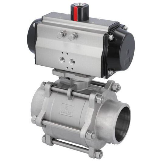 END Armaturen MA311369-OD620952, Kugelhahn MA DN80-Anschweißende, mit Antrieb OD95 Edelstahl/PTFE-FKM, hohlraumarm, doppeltwirkend