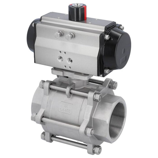 END Armaturen MA311330-OD620952, Kugelhahn MA 3"-Innengewinde, mit Antrieb OD95 Edelstahl/PTFE-FKM, hohlraumarm, doppeltwirkend