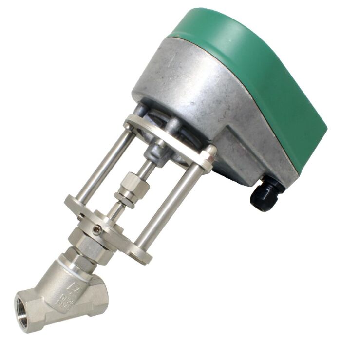 END Armaturen EBKG2D31X223080/04, Motorregelventil, G3", Schrägsitzgehäuse, RK Edelstahl/PTFE, 24VAC/DC, Stetige Regelung