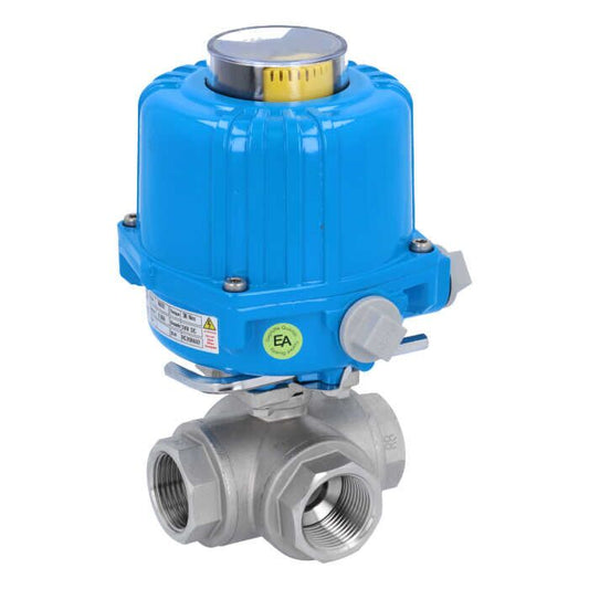 END Armaturen GD311525-NE034100, Kugelhahn-GD, 1", mit Antrieb NE03 Edelst./PTFE-FKM, T-Bohrung, 230V 50Hz, Laufz.12s.