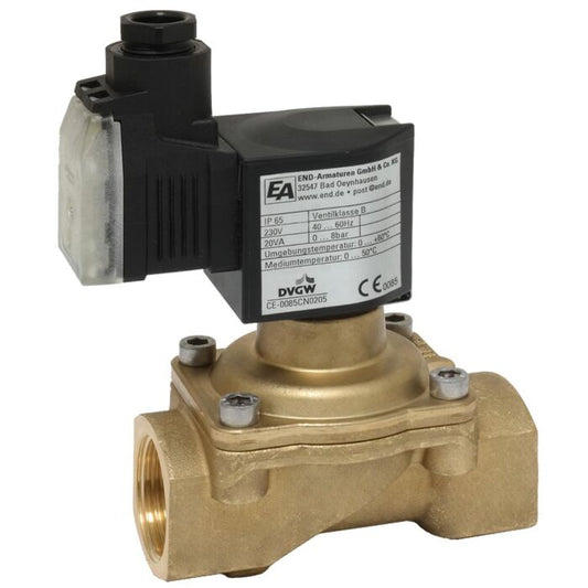 END Armaturen MBMG2Z163662008, 2/2-Magnetventil, G1/4", Ms/NBR, 230VAC, DVGW/G 0-8bar, zwangsgesteuert, Temperatur max. 60°C