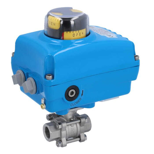 END Armaturen ZA310323-NE052100, Kugelhahn-ZA, 1/2"-Innengewinde, mit Antrieb-NE05 Edelstahl/PTFE-FKM, 24V DC, Laufzeit ca. 10sek.