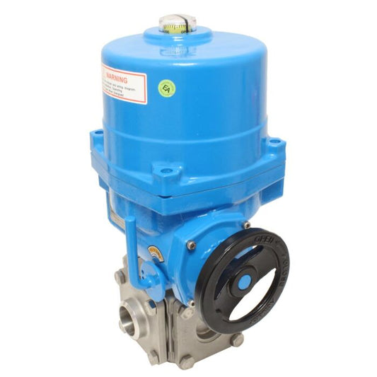 END Armaturen ZD311467-NE092100, Kugelhahn-ZD, DN50, mit Antrieb NE09 Ed./PTFE, L-Bohrung, 24V DC, Laufz.17s