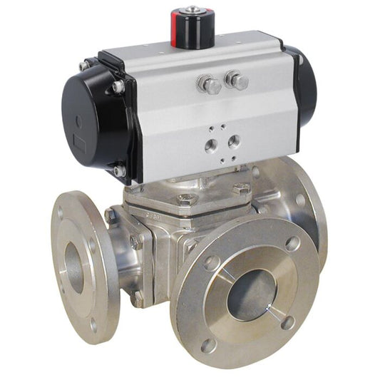 END Armaturen ZD311509-OD621252, Kugelhahn-ZD, DN80, mit Antrieb-OD, DW125 Edelst. 1.4408/PTFE-FKM, T-Bohrung, doppeltwirkend