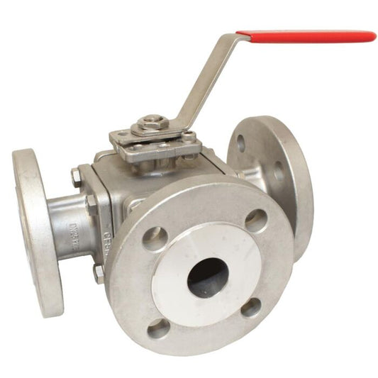 END Armaturen ZD311509, 3-Wege Kugelhahn DN80, PN16, T-Bohrung Edelst.1.4408/PTFE/FKM, ISO5211