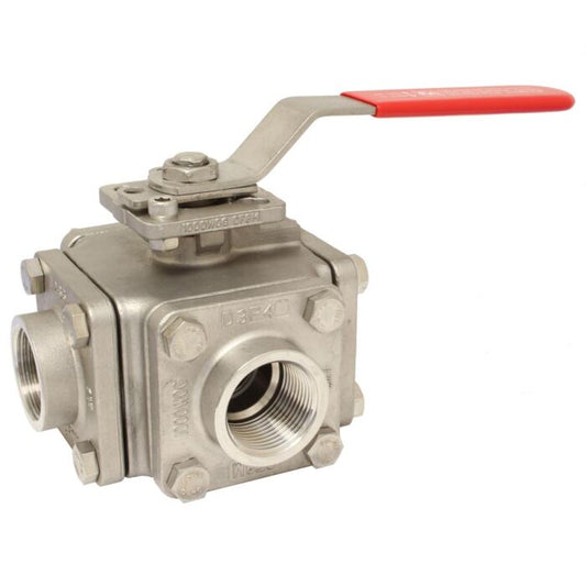 END Armaturen ZD311526, 3-Wege Kugelhahn 11/4", PN40, T-Bohrung Edelst.1.4408/PTFE/FKM,