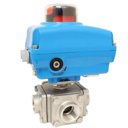 END Armaturen ZD311527-NE092100, Kugelhahn-ZD, 11/2", mit Antrieb NE09 Ed./PTFE, T-Bohrung, 24V DC, Laufz.17s