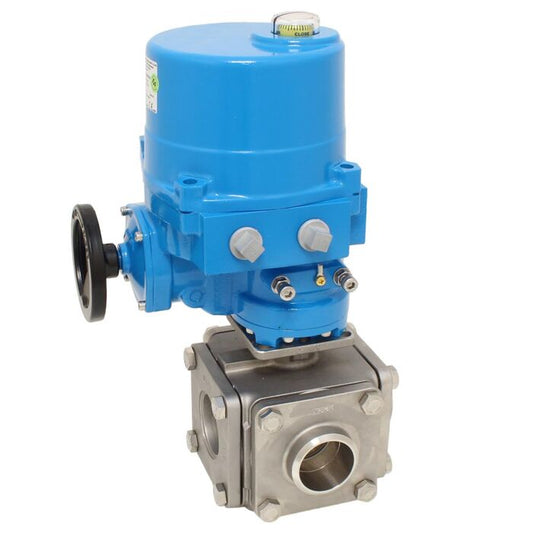 END Armaturen ZD311567-NE092100, Kugelhahn-ZD, DN50, mit Antrieb NE09 Ed./PTFE, T-Bohrung, 24V DC, Laufz.17s